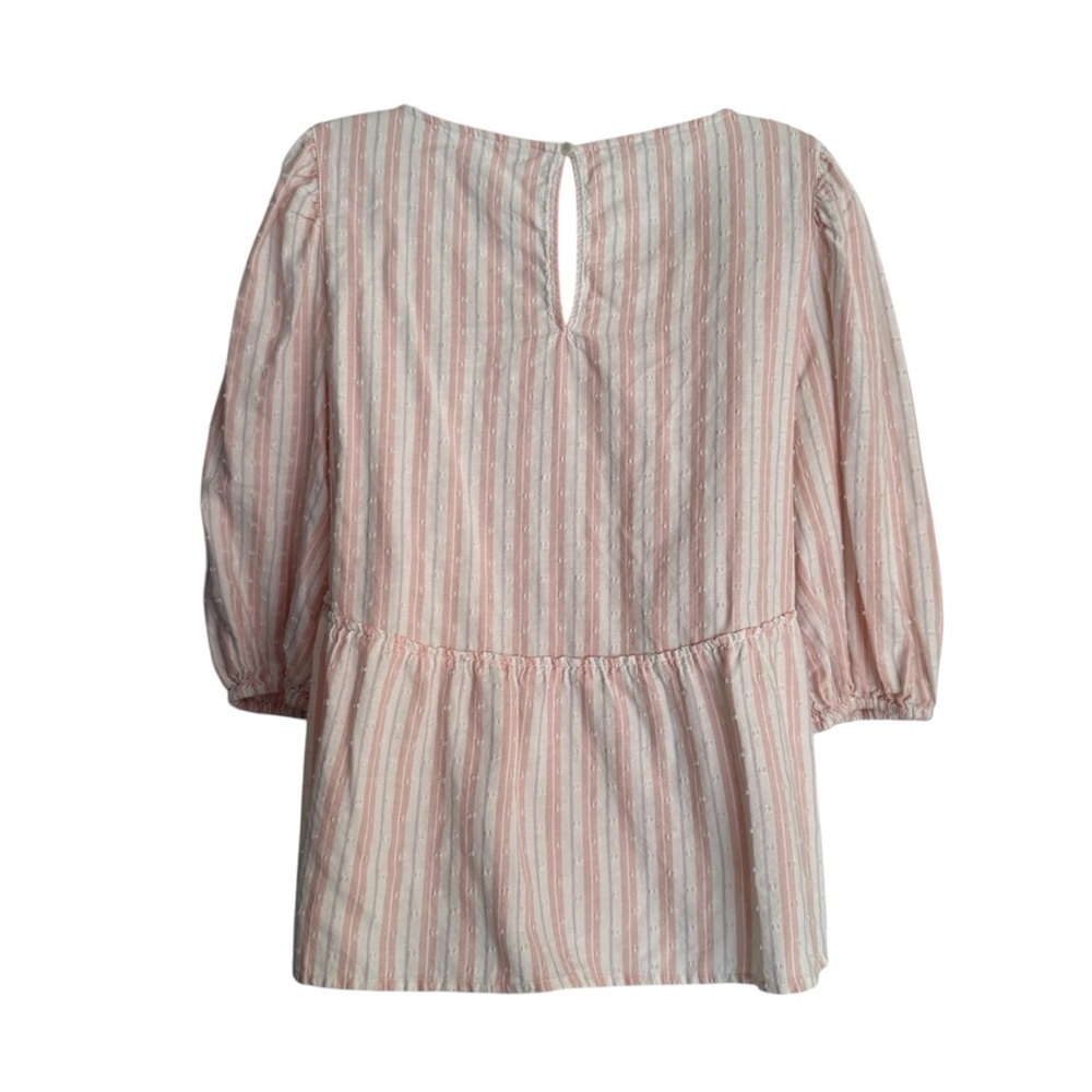 Time and Tru Pink and White Striped Peplum Blouse Size Medium 8/10 - Picture 2 of 10